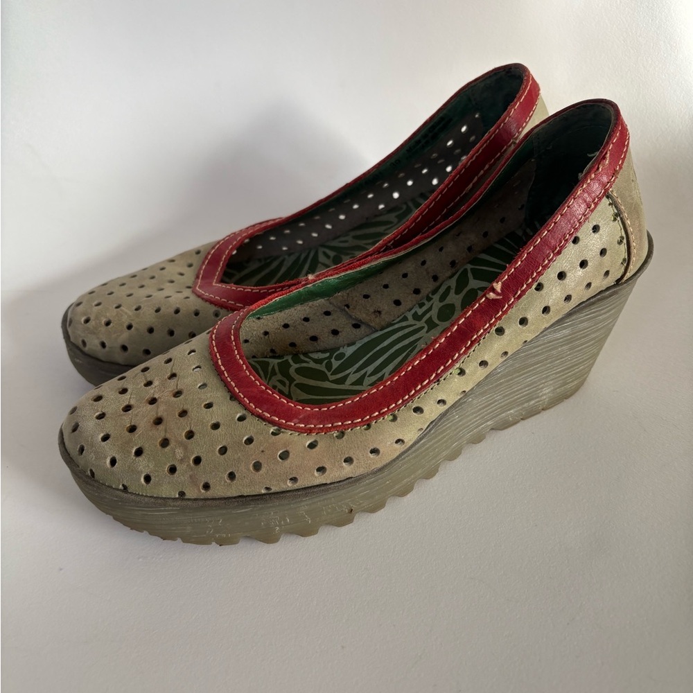 Fly London Yedi Perf stylish leather wedge shoes